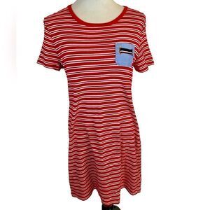 Tommy Hilfiger 100% Cotton Red white striped T-shirt Dress Loose casual stripes